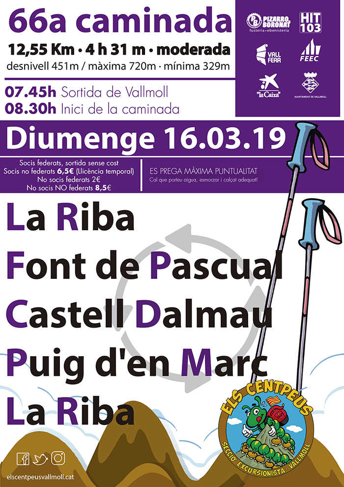 66a Caminada La Riba – La Riba – Font de Pascual – Castell Dalmau – Puig d’en Marc – La Riba – 16.03.19